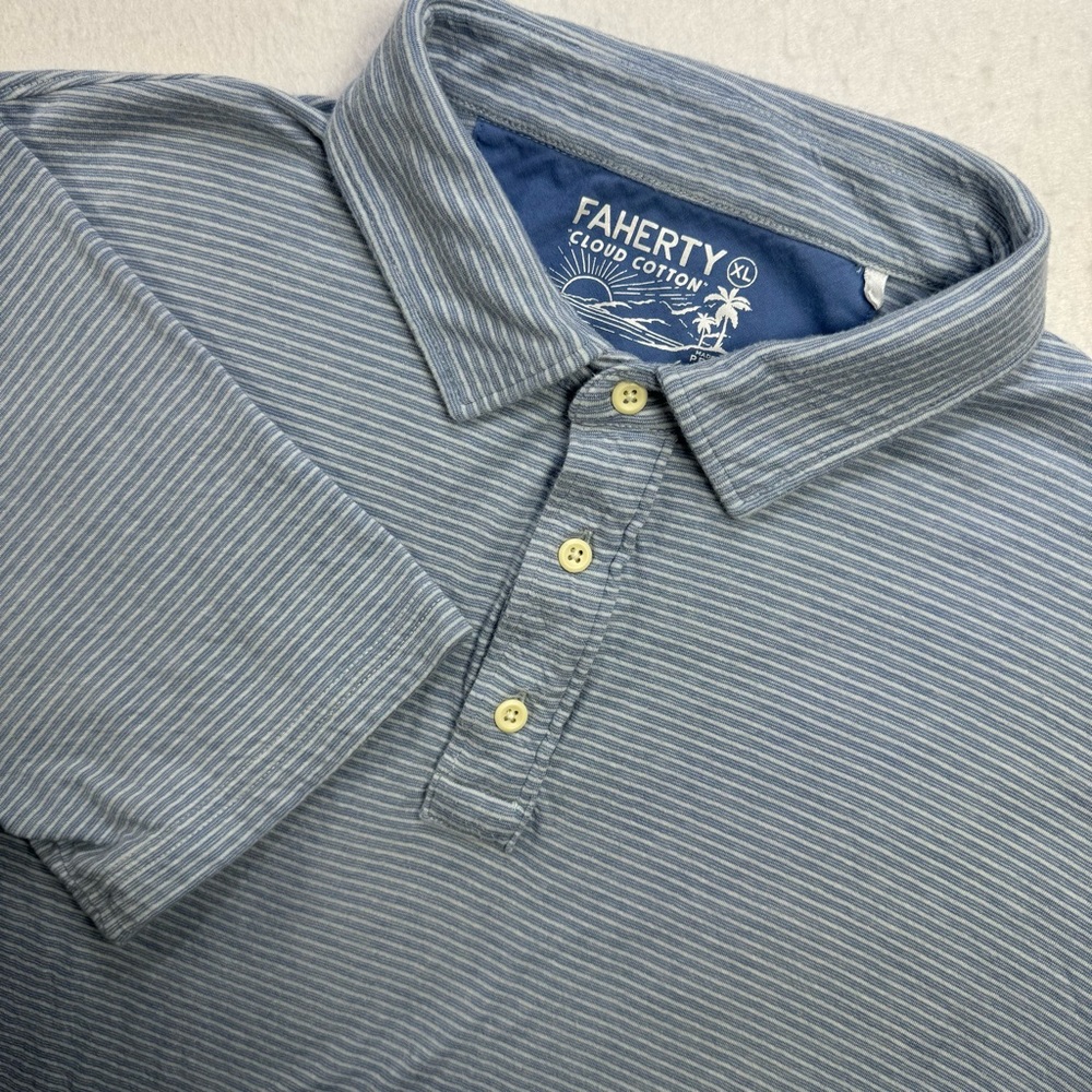 Faherty Cloud Cotton Polo Mens XL‎ Blue Stripe Pima Modal